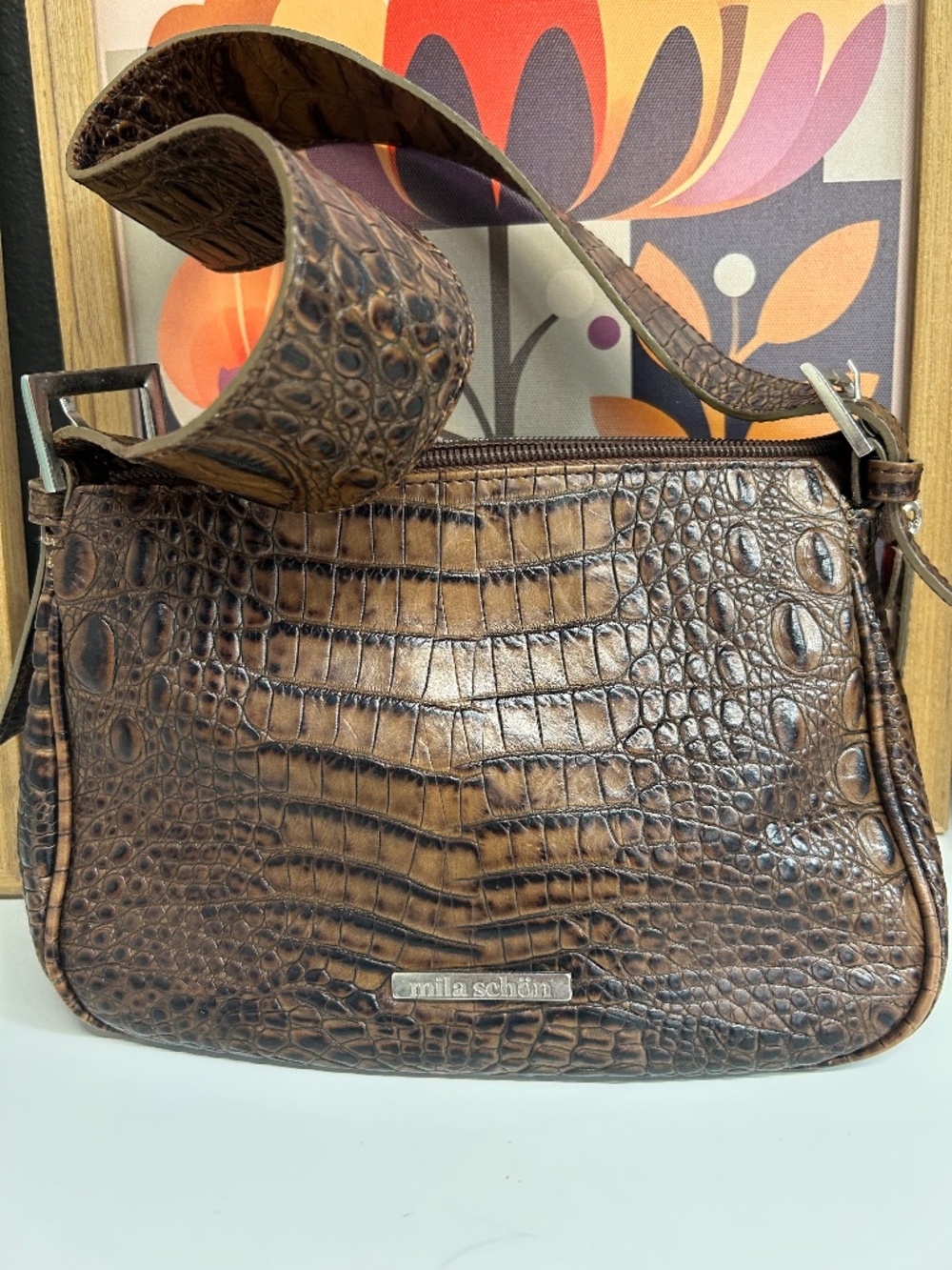 Mila Schon Italian croc embossed leather